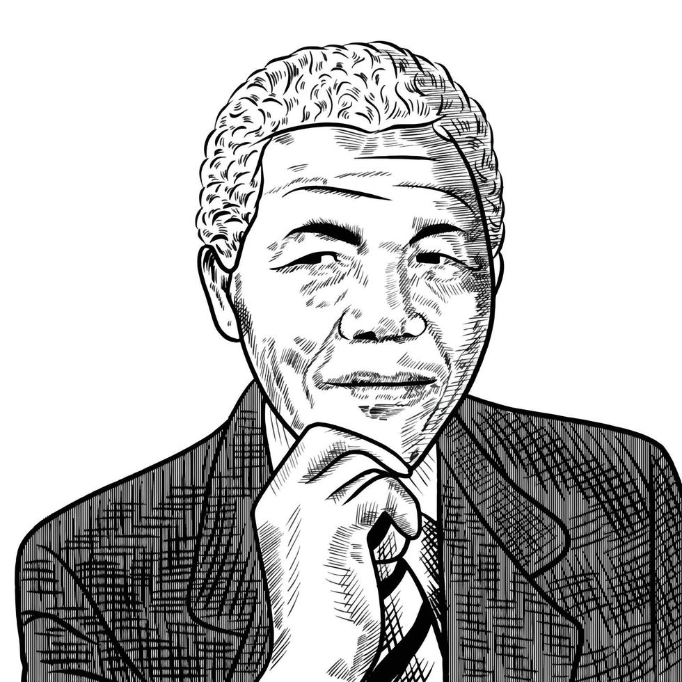 surakarta Indonesien -13 december 2021, Nelson Mandela illustration på vit bakgrund vektor