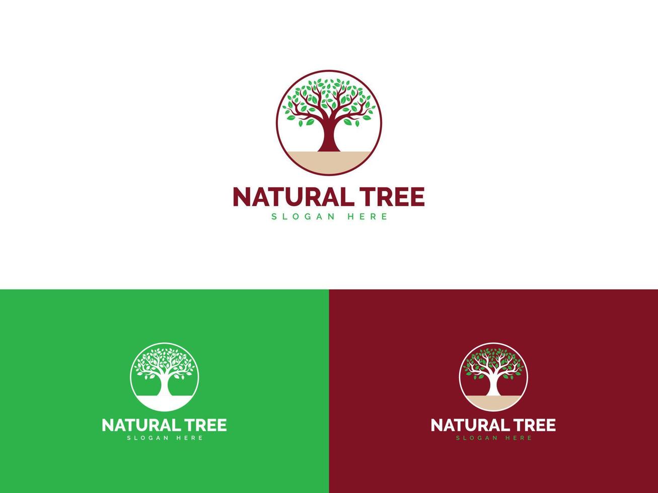 naturliga träd logotyp, cirkel friska träd logotyp vektor mall