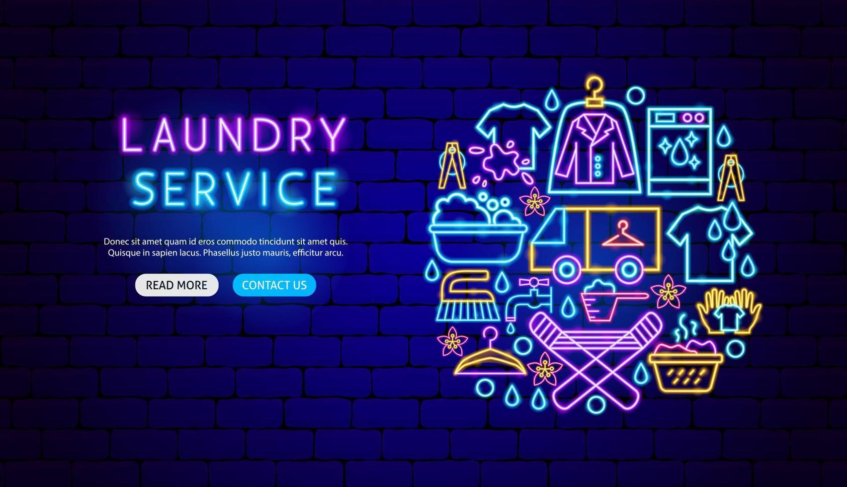 Wäscheservice Neon Banner Design vektor