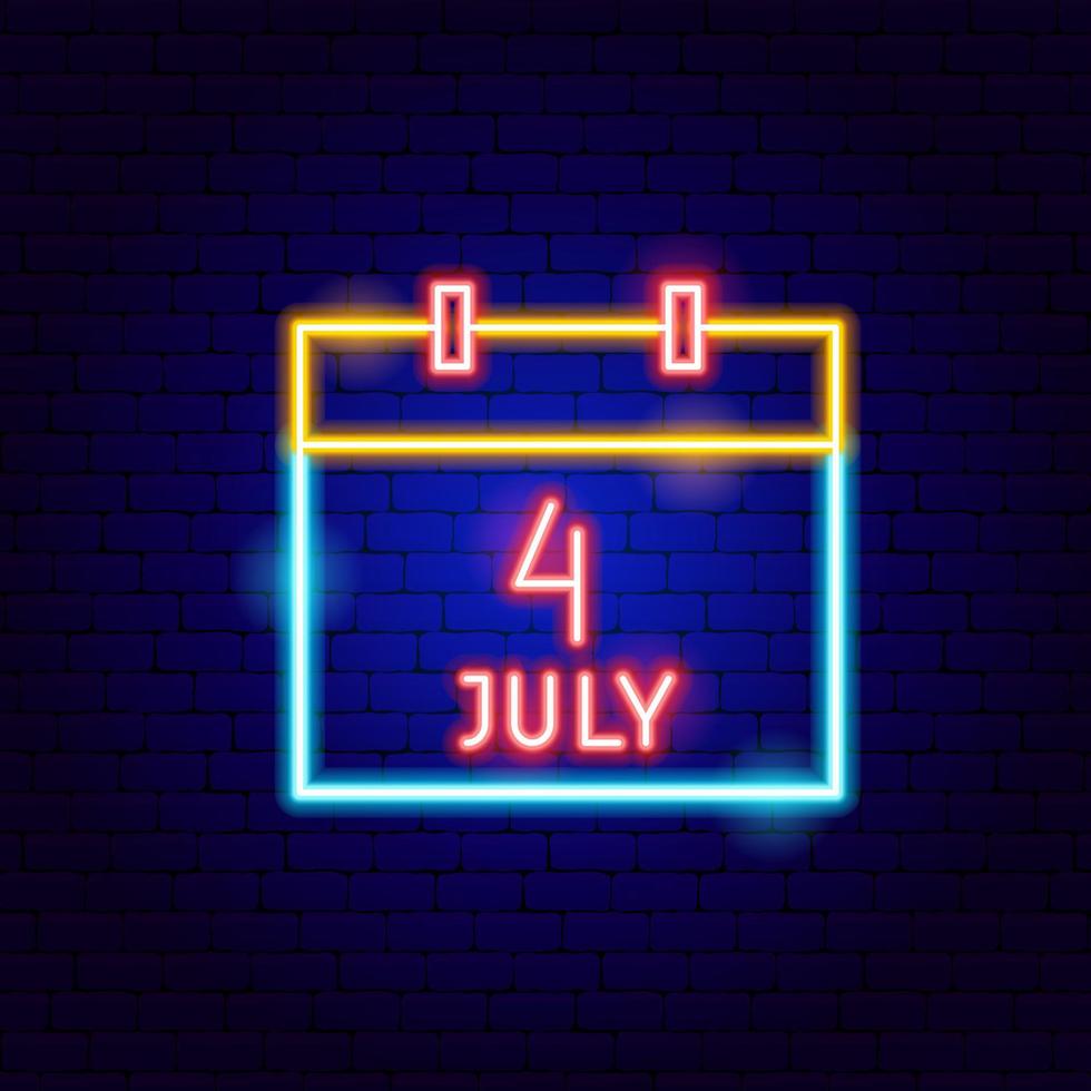 kalender 4 juli neonskylt vektor