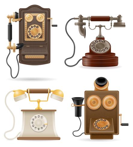 telefon gamla retro set ikoner lager vektor illustration