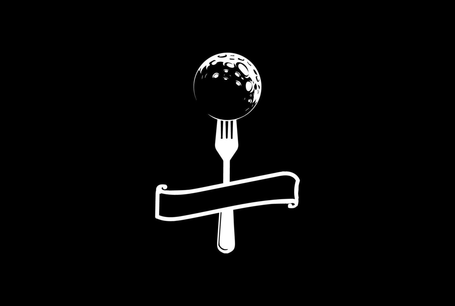 Vintage Hipster Mondplanet mit Gabel und Band für Café-Restaurant-Logo-Design-Vektor vektor