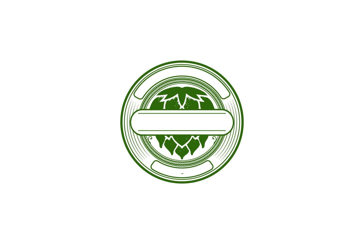 kreisförmiger runder alter grüner Vintage-Hopfen für Craft Beer, Brauen oder Brauerei-Label-Logo-Design-Vektor vektor