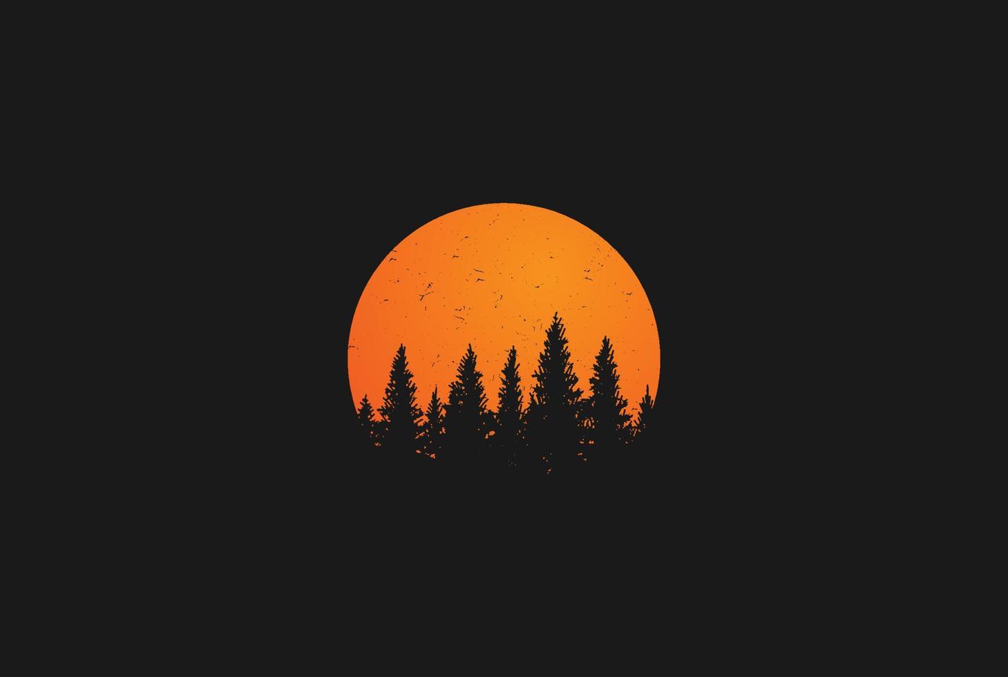 Sonnenuntergang Sonnenaufgang Kiefer immergrüne Tanne Hemlocktanne Nadelbaum Zeder Nadelzypresse Lärche Pinus Bäume Wald Logo Design Vektor