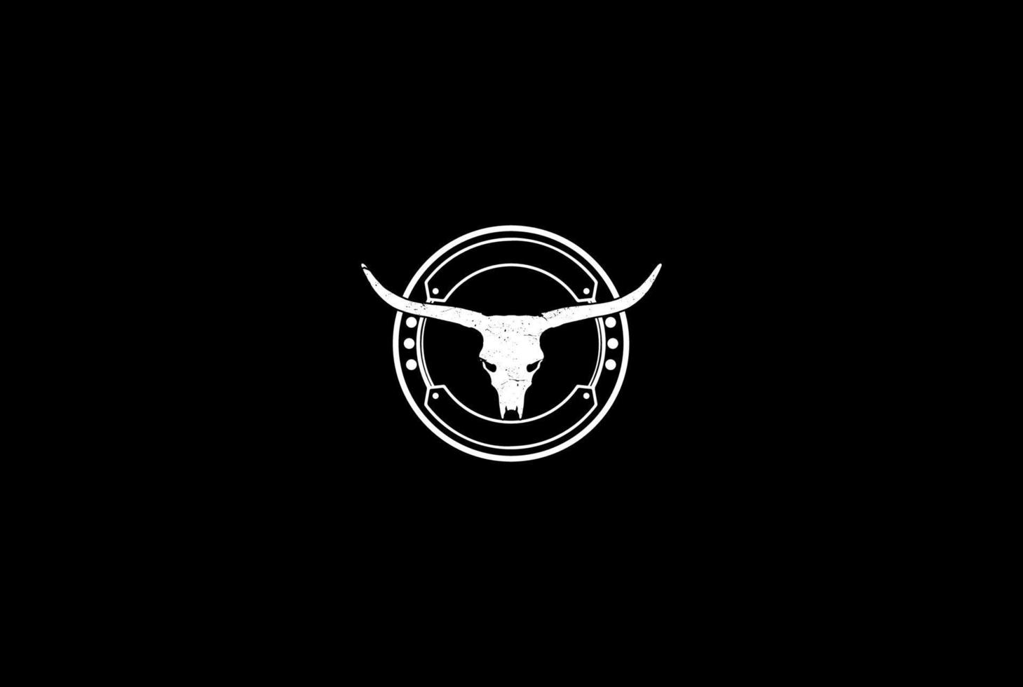 rustikaler Vintage Texas Bull Büffel Longhorn Schädel Logo Design Vektor