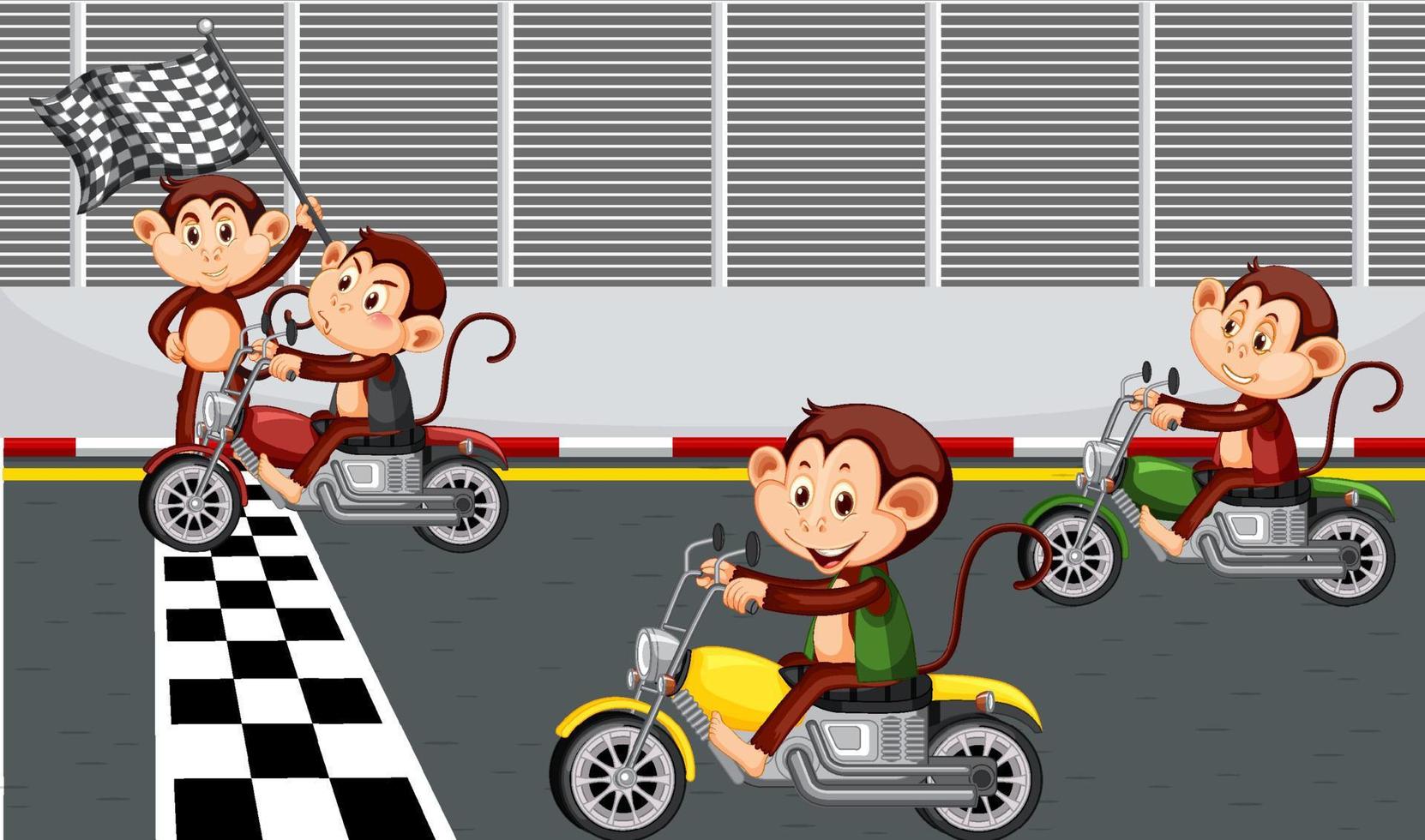 racerbana scen med apor som åker motorcyklar vektor
