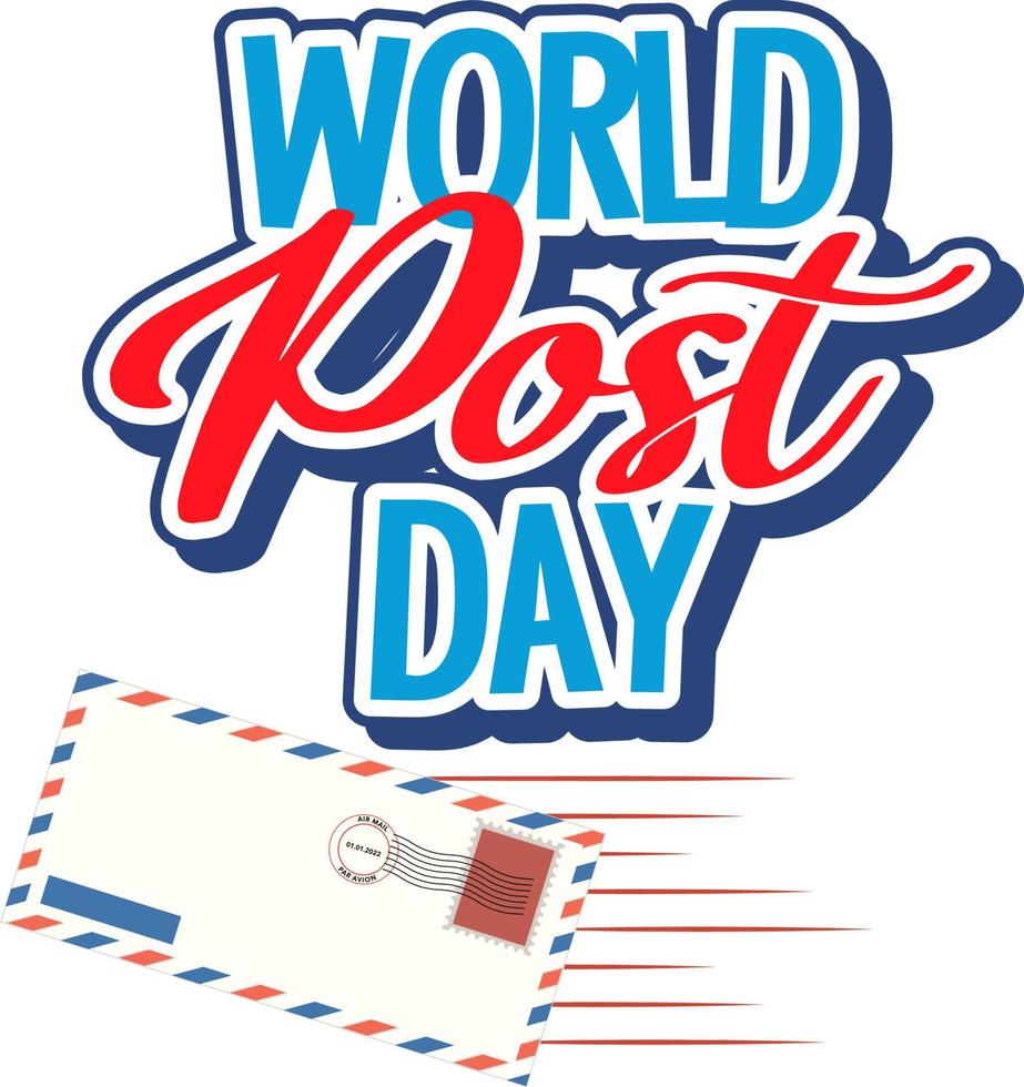 World Post Day word logotyp med kuvert på vit bakgrund vektor