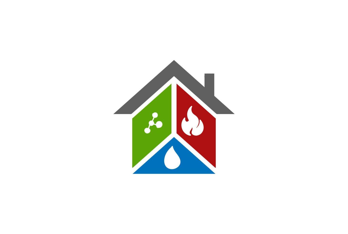 Hausdach mit Feuer und Wasser für Restaurierungs-Renovierungs-Service-Logo-Design-Vektor vektor