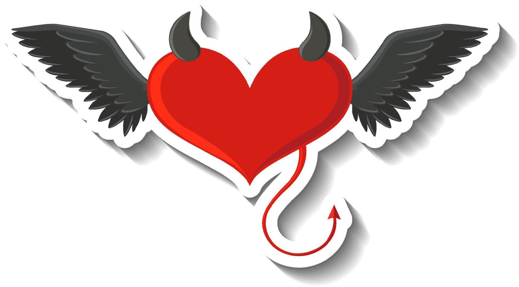 rött hjärta med onda vingar i tecknad stil vektor