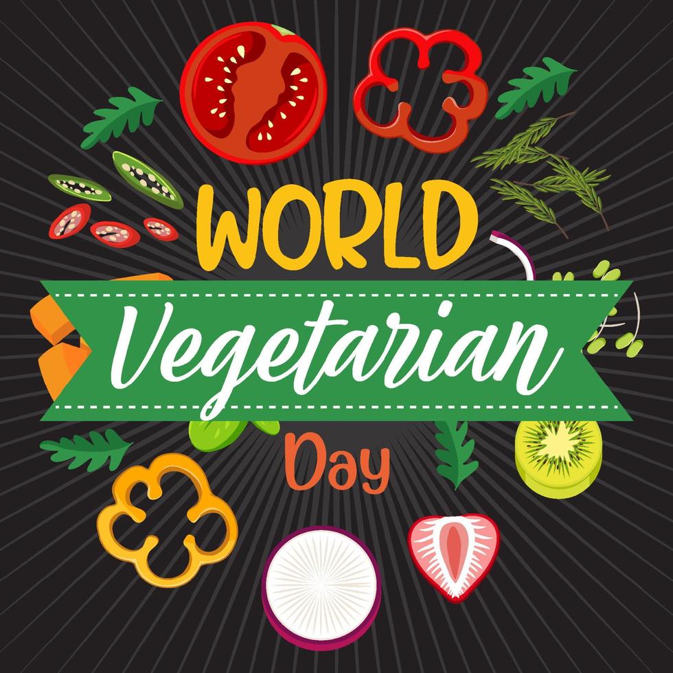 World Vegetarian Day logotyp med grönsaker och frukt vektor