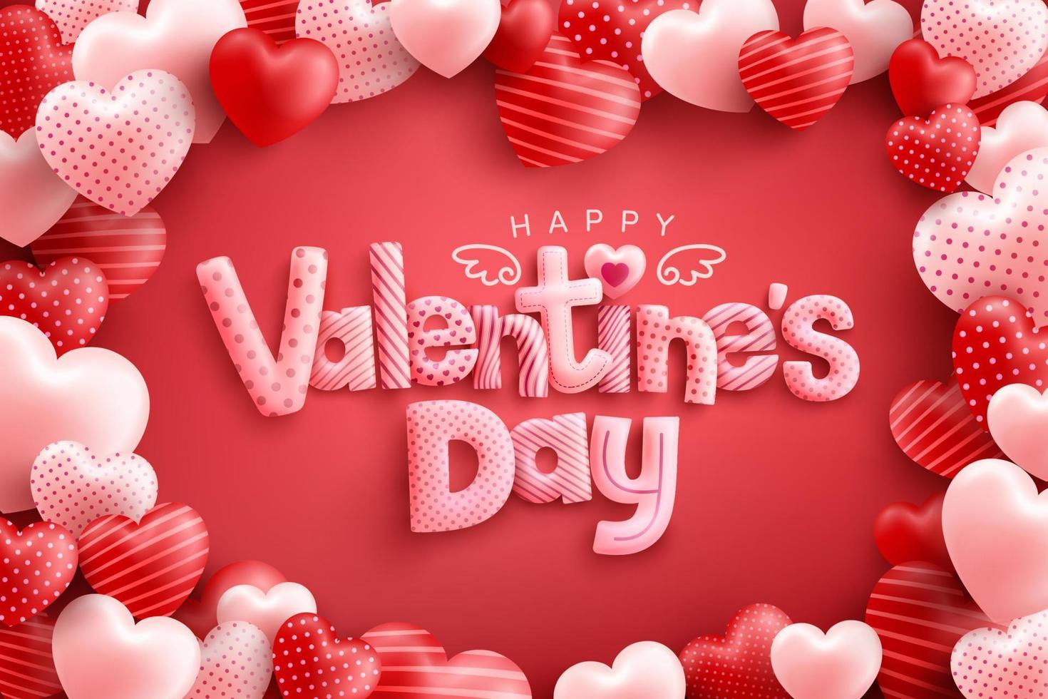 Happy Valentinstag Poster oder Banner mit süßer Schrift und vielen süßen Herzen auf rotem Hintergrund. Promotion- und Shopping-Vorlage oder Hintergrund für Liebes- und Valentinstagskonzept vektor