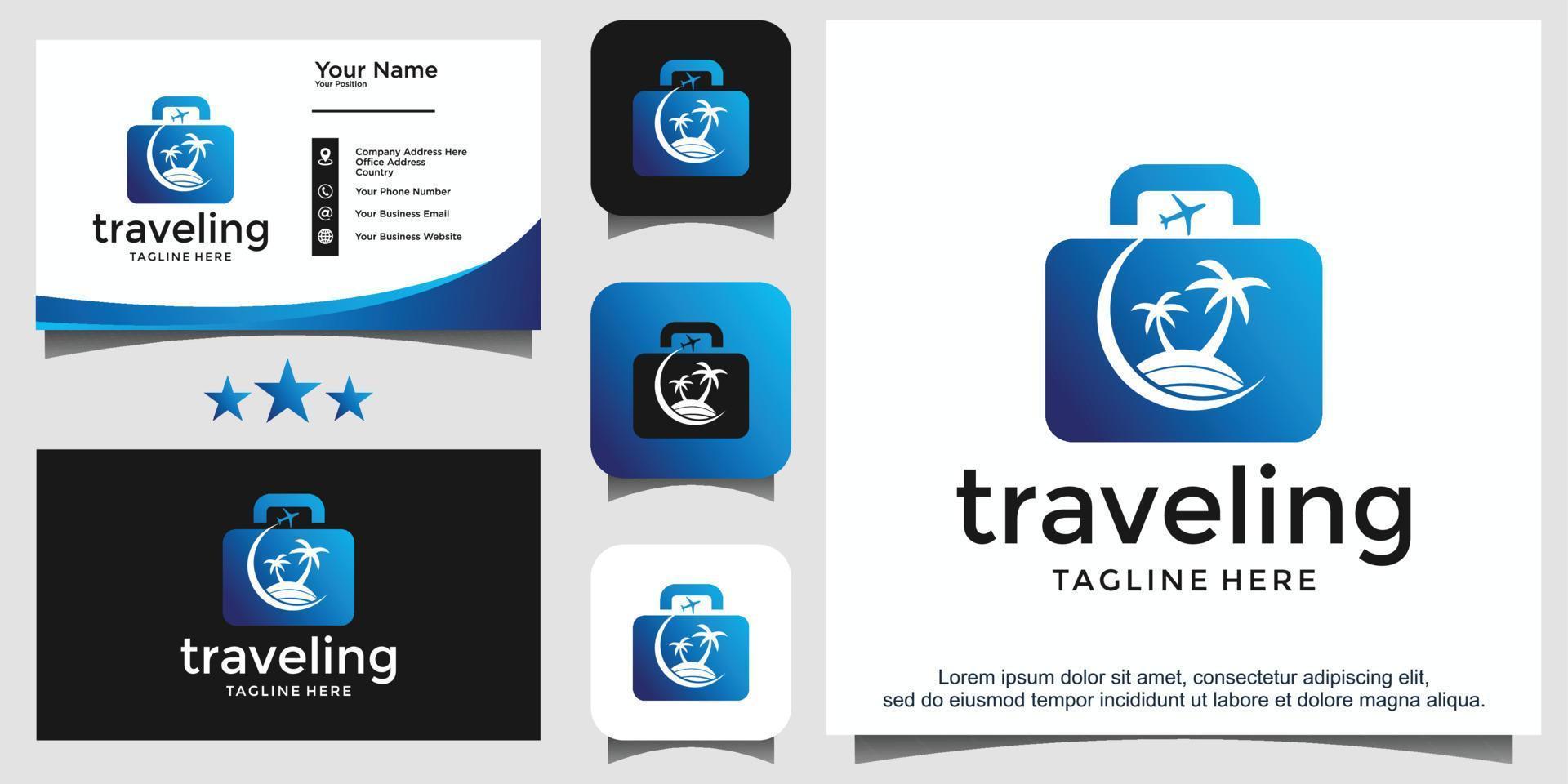 resenär strand logotyp design vektor