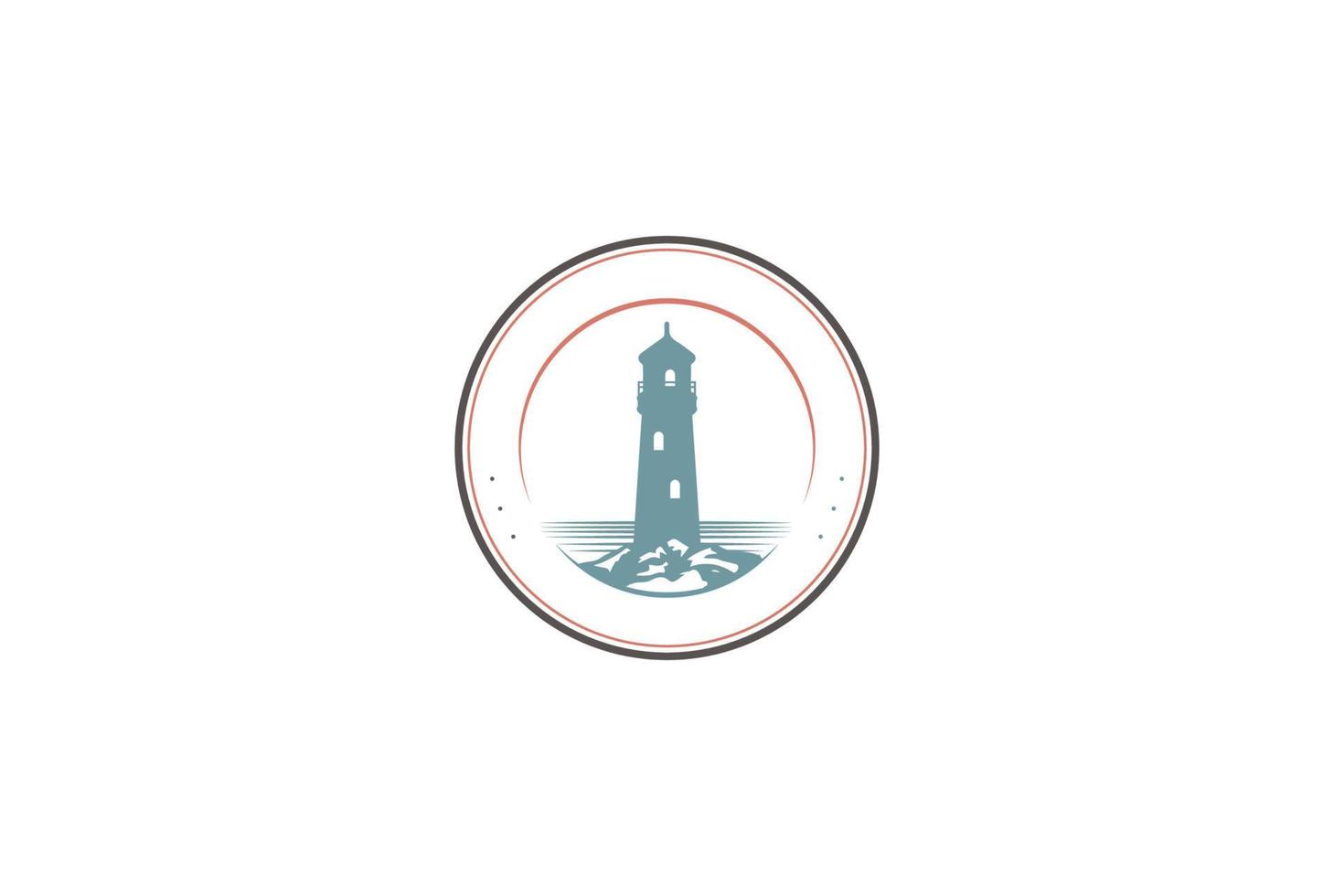 Vintage Retro-Suchscheinwerfer Leuchtturm Leuchtfeuer Turm Insel Strand Logo Design Vektor