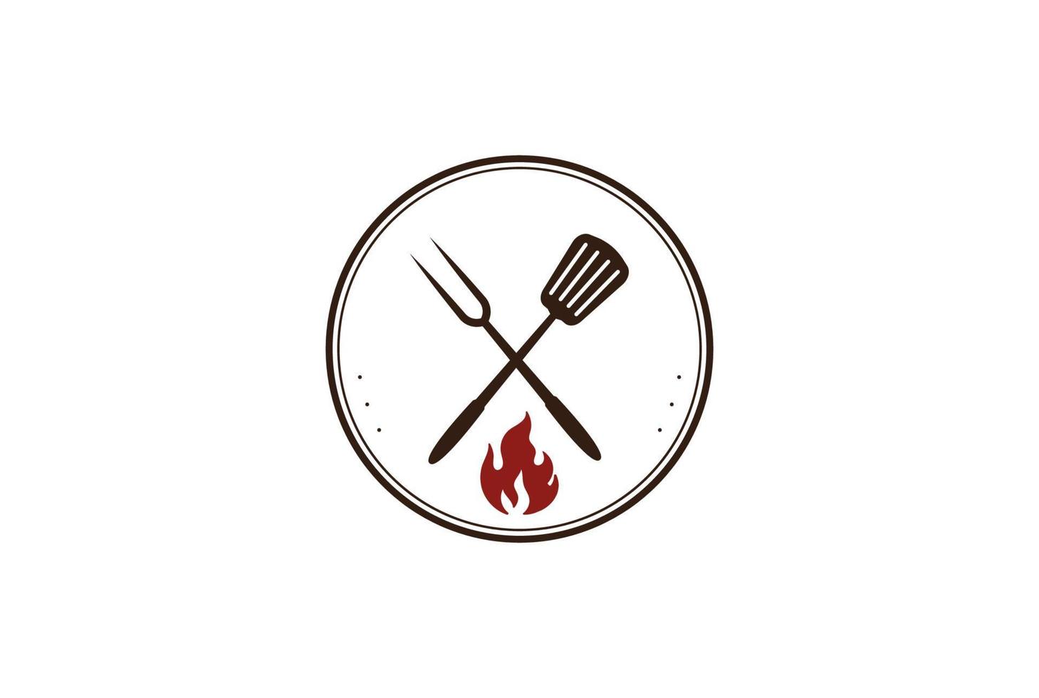 rustikale Retro-Vintage gekreuzte Gabel und Spachtel für BBQ-Grill-Logo-Design-Vektor vektor