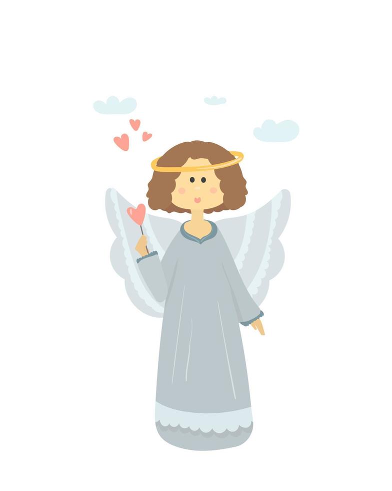 ängel med hjärtan. ängel önskar glad alla hjärtans dag. festlig illustration. alla hjärtans dag. vektor