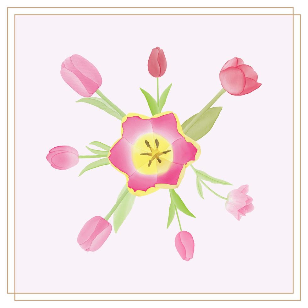 Aquarell Tulpe Blume und Set-Design verlassen vektor