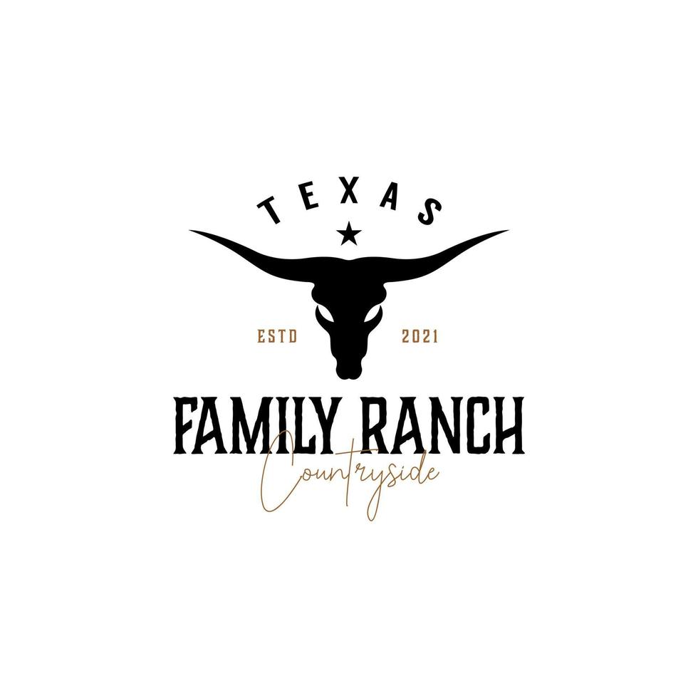 vintage texas longhorn country western bull logotypdesign vektor