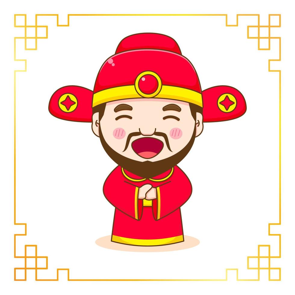 süße Gott des Reichtums Zeichentrickfigur. chinesischer ornamentrahmen vektor