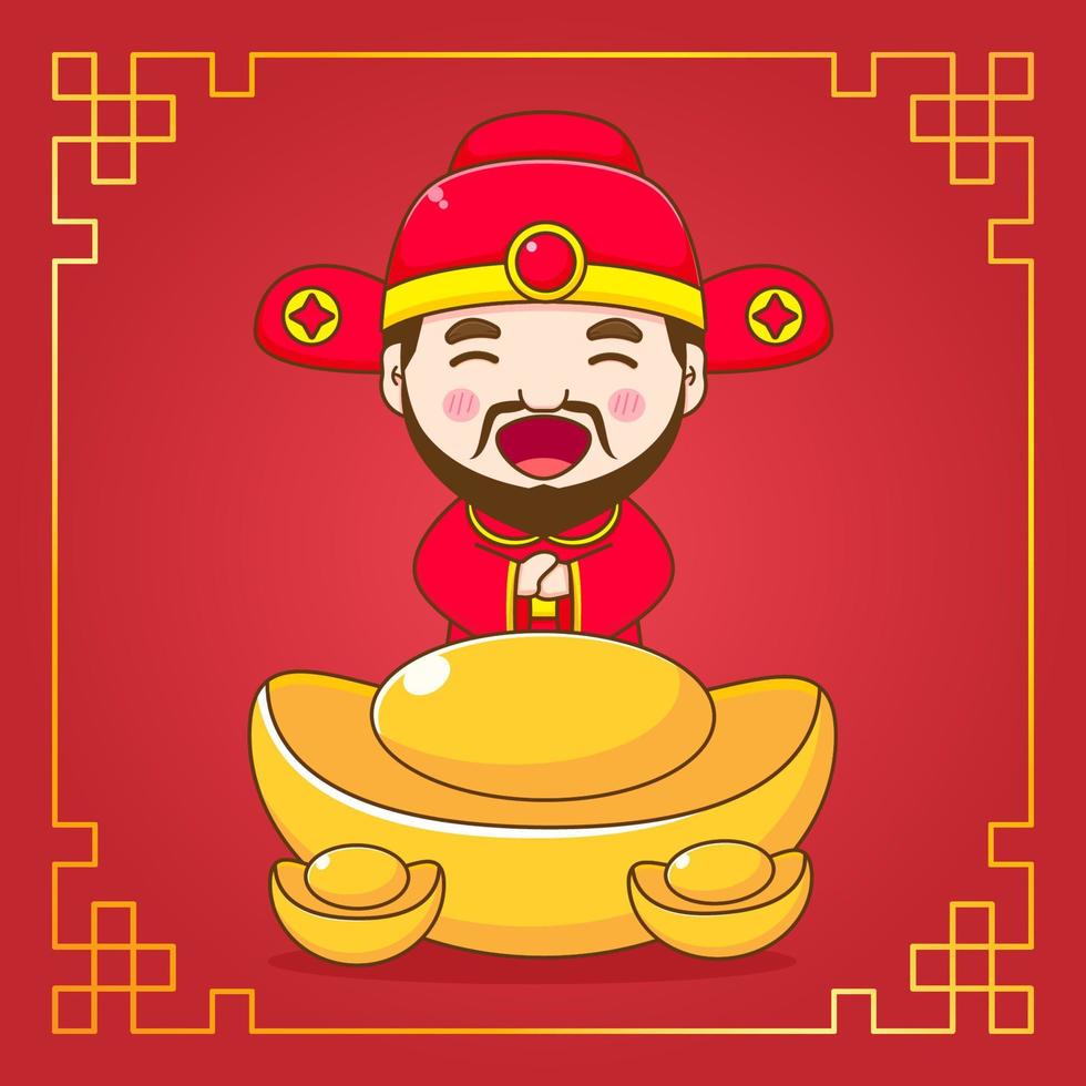 söt gud av rikedom seriefigur. kinesisk prydnadsram vektor