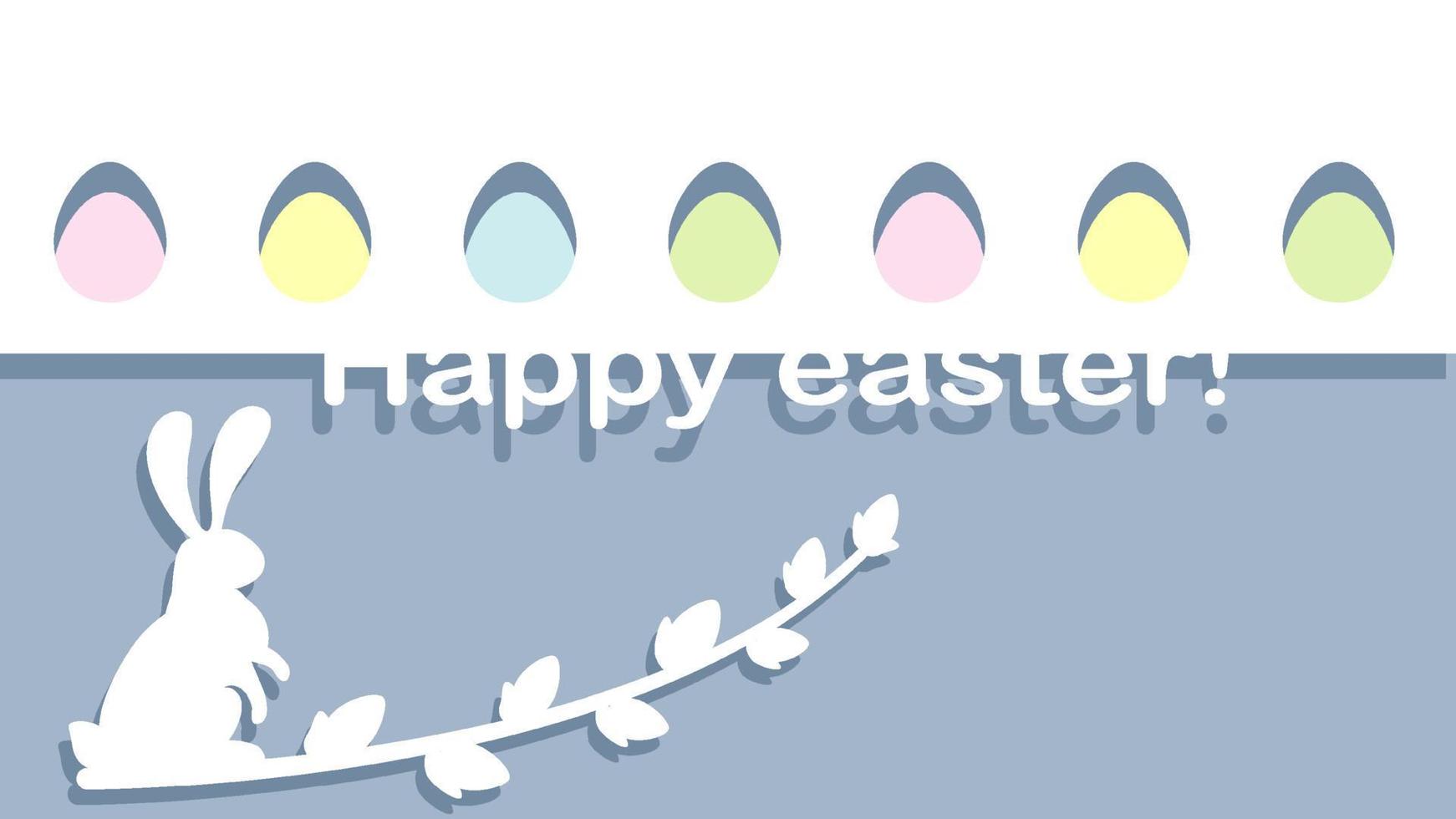 Ostereier, Weidenkätzchen und Kaninchen. festliche Grußkarte mit dem Wunsch von frohen Ostern. vektor