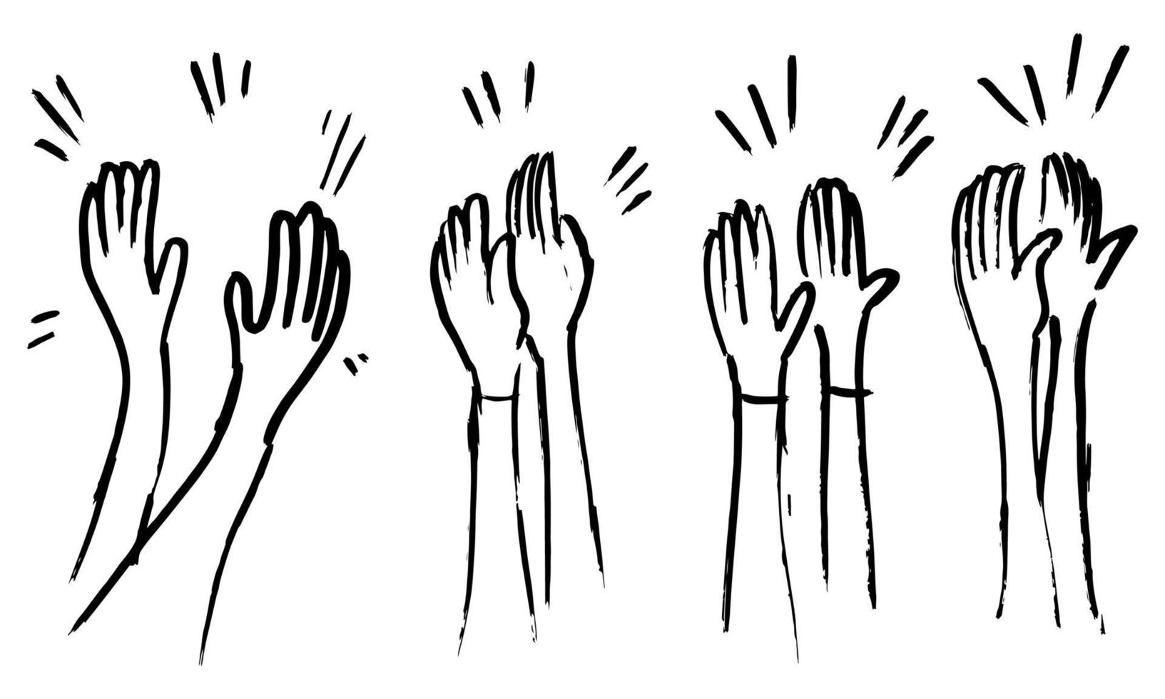 handgezeichneter skizzenstil des applauses, daumen hoch geste. Menschenhände klatschen Beifall. auf Doodle-Stil, Vektor-Illustration. vektor