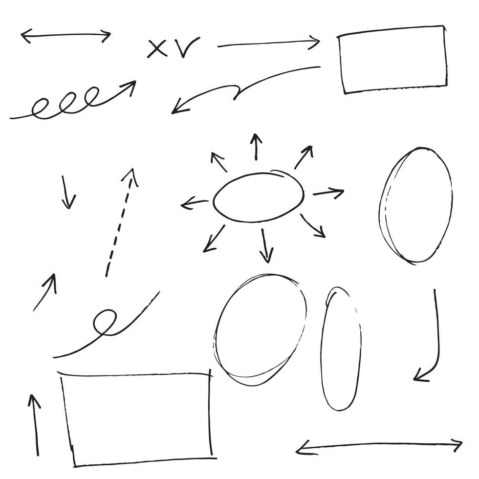 Satz handgezeichnete Pfeile isoliert auf weißem Hintergrund. für Business-Infografik, Banner, Web- und Konzeptdesign. Vektor-Doodle-Design-Elemente. vektor