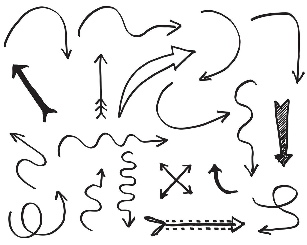 Satz handgezeichnete Pfeile isoliert auf weißem Hintergrund. für Business-Infografik, Banner, Web- und Konzeptdesign. Vektor-Doodle-Design-Elemente. vektor