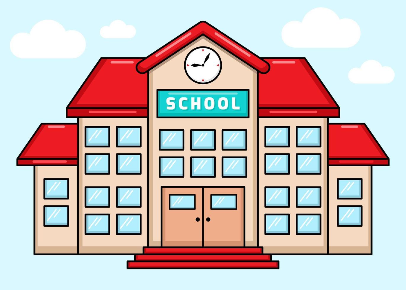 Vektor des bunten Schulgebäudes mit Cartoon-Stil. zurück zur Schule.