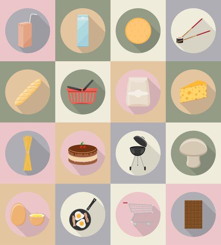 flache Ikonen des Lebensmittels und der Gegenstände vector Illustration