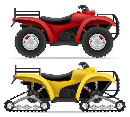 ATV-Motorrad auf vier Rädern und LKWs weg von den Straßen vector Illustration