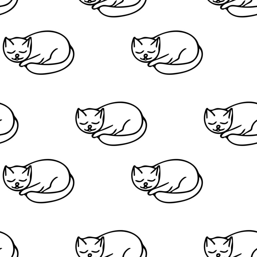 Katze schläft nahtlose Muster handgezeichnete Doodle, Vektor. Strichzeichnungen, nordisch, skandinavisch, minimalismus, monochrom. Tapete, Textildruck Geschenkpapierhintergrund vektor