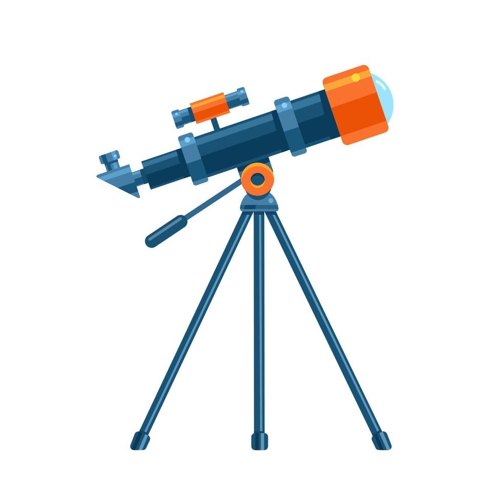 ein Teleskop zur Erkundung des Weltraums und des Nachthimmels. farbiges flaches Vektorsymbol isoliert auf weißem Hintergrund vektor