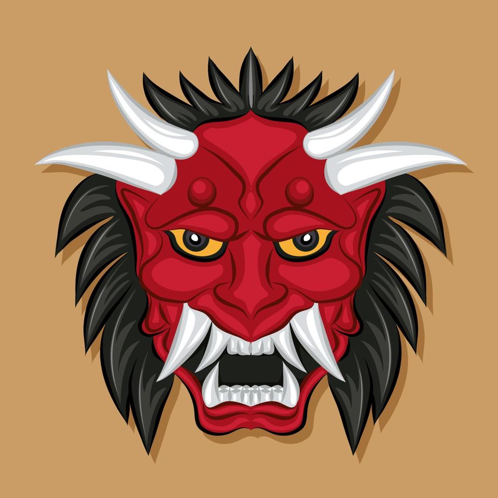 japanische Dämonenmaske. Vektor-Illustration von Hannya die traditionelle japanische Dämonen-Oni-Maske rot vektor