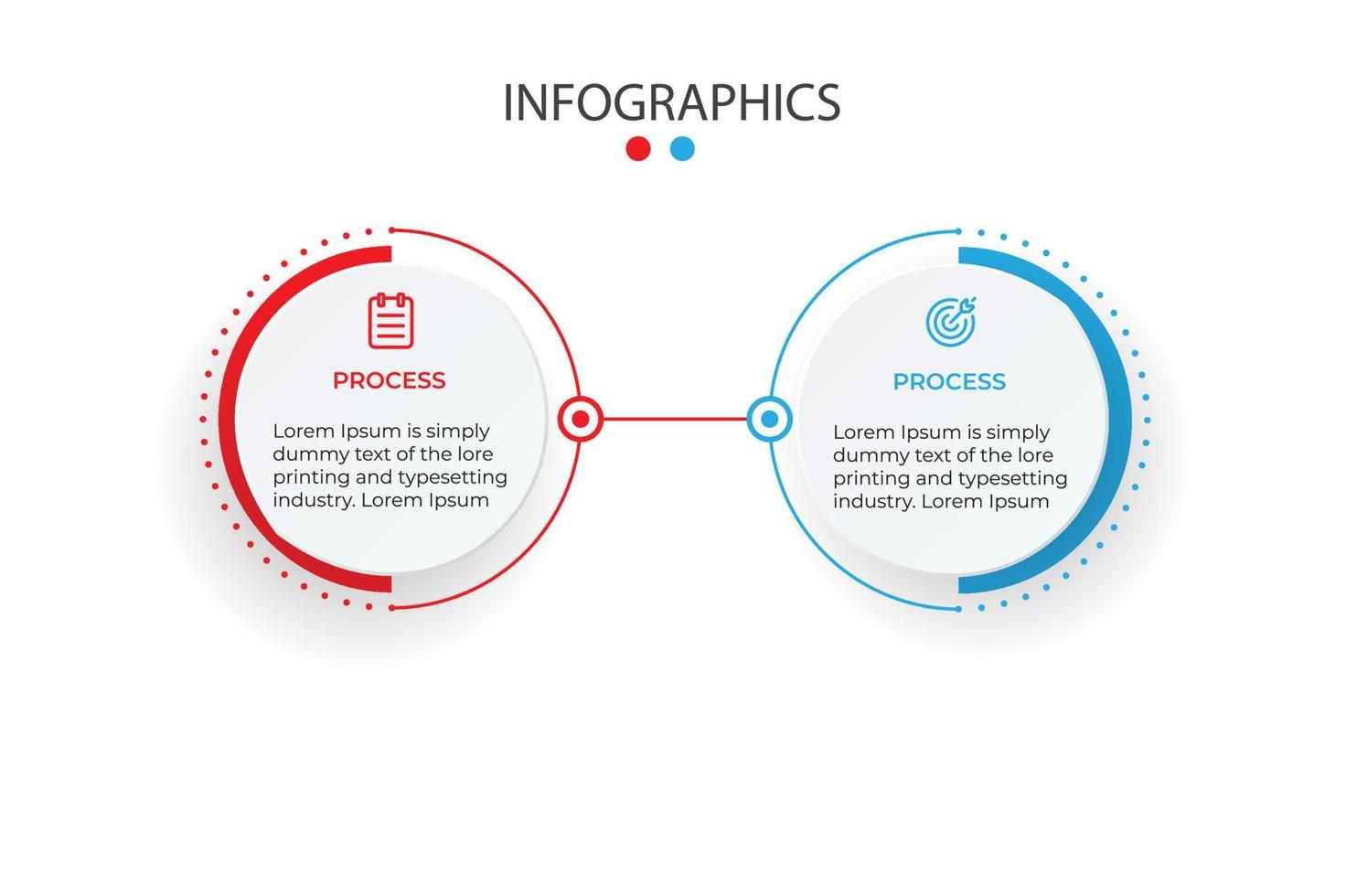 Vektor-Infografik-Vorlage mit 3D-Papieretikett, integrierte Kreise. Geschäftskonzept mit 2 Optionen. für Inhalt, Diagramm, Flussdiagramm, Schritte, Teile, Zeitachsen-Infografiken. vektor