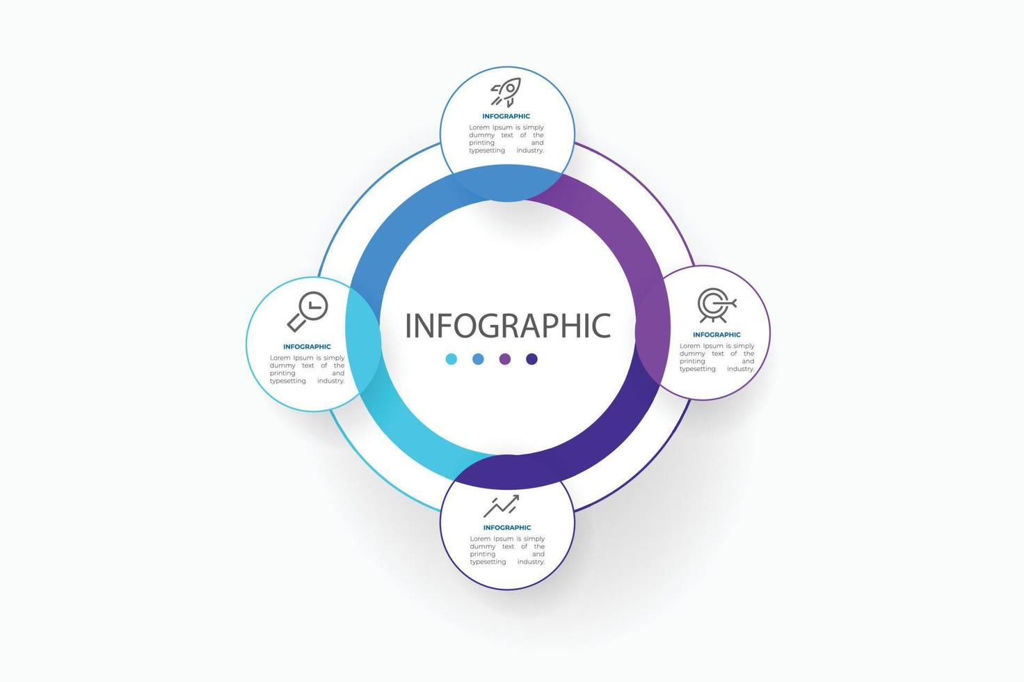 Visualisierung von Geschäftsdaten. Prozessdiagramm. abstrakte Elemente von Graphen, Diagrammen mit 4 Schritten, Optionen, Teilen oder Prozessen. Kreatives Konzept für Infografik vektor