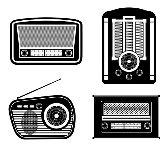 radio gammal retro vintage ikon lager vektor illustration svart skiss silhuett