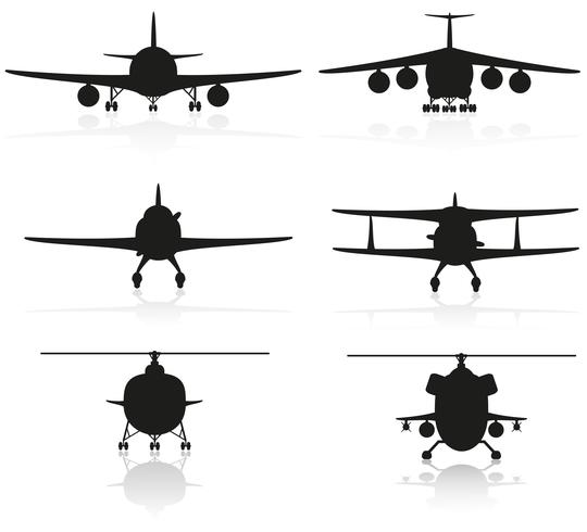 Set Icons Flugzeug Silhouette und Hubschrauber Vektor-Illustration vektor