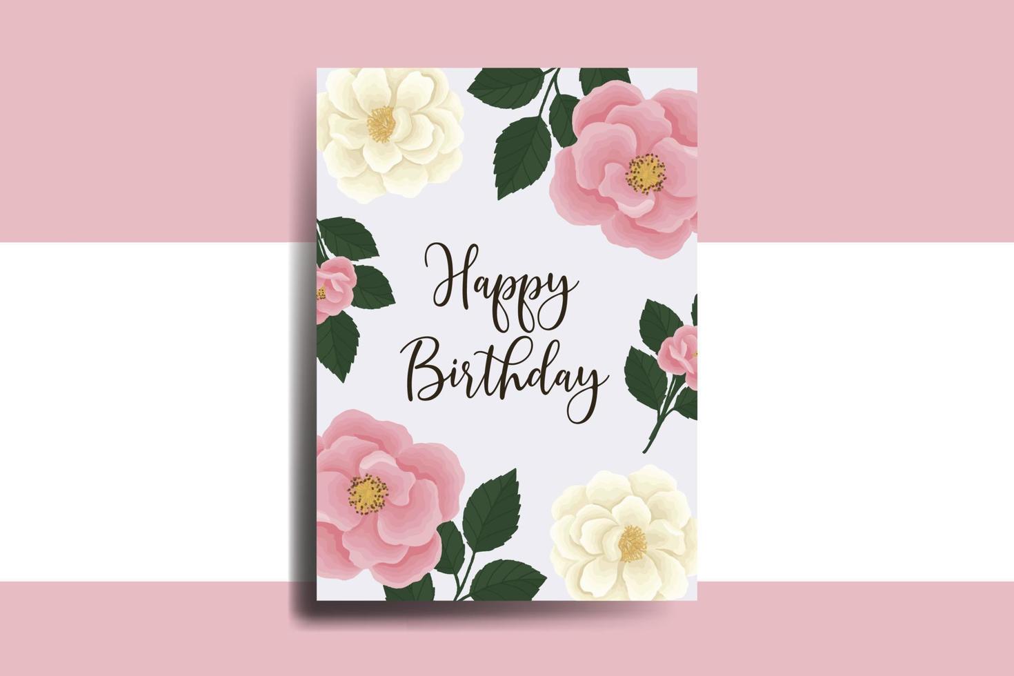 gratulationskort födelsedagskort digital akvarell handritad rosa mini ros blomma designmall vektor