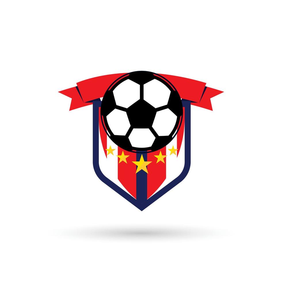 Fußballlogo oder Fußballvereinszeichen. Fußballlogo mit Schildhintergrundvektordesign vektor