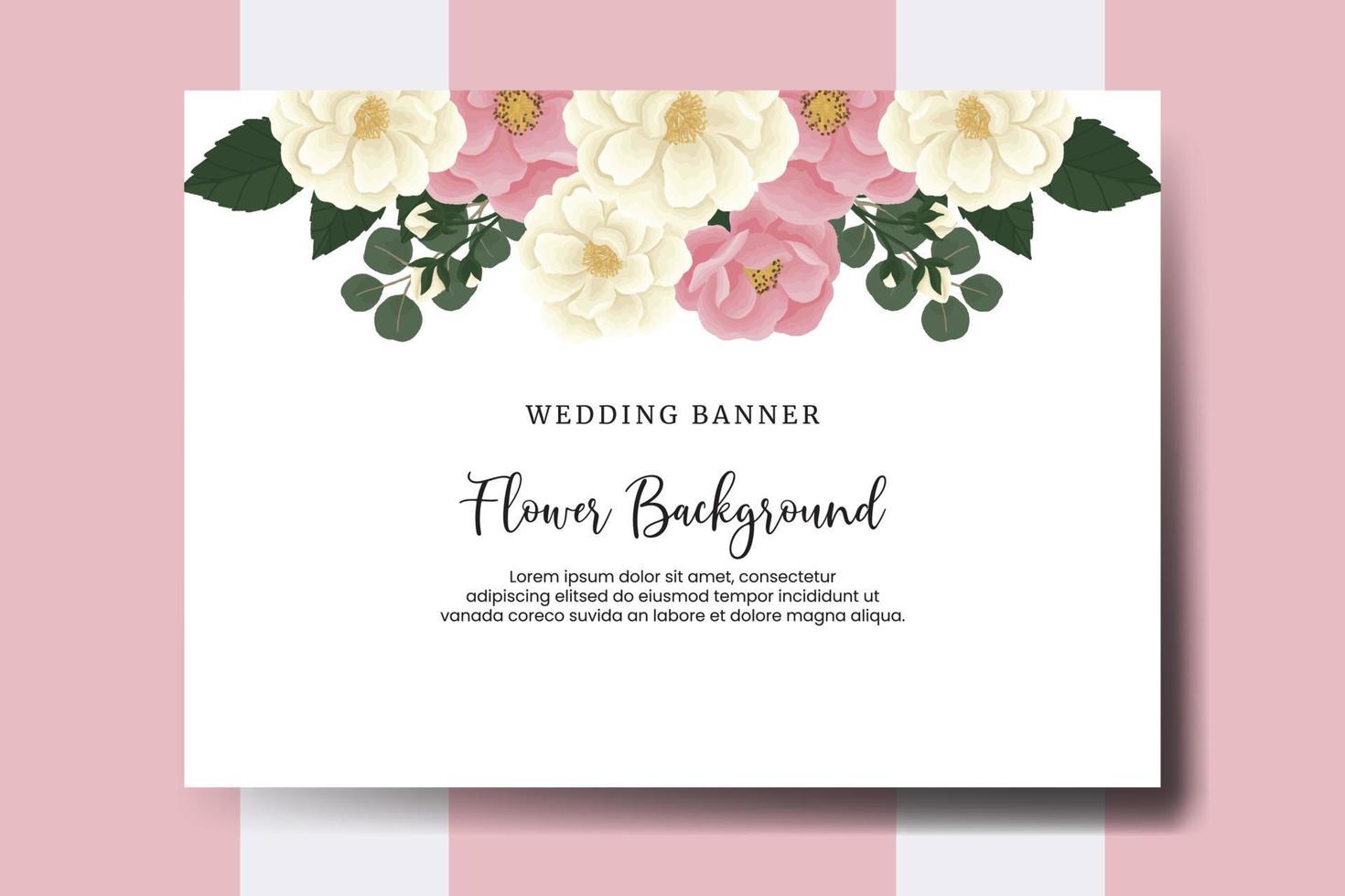 bröllop banner blomma bakgrund, digital akvarell handritad rosa mini ros blomma designmall vektor