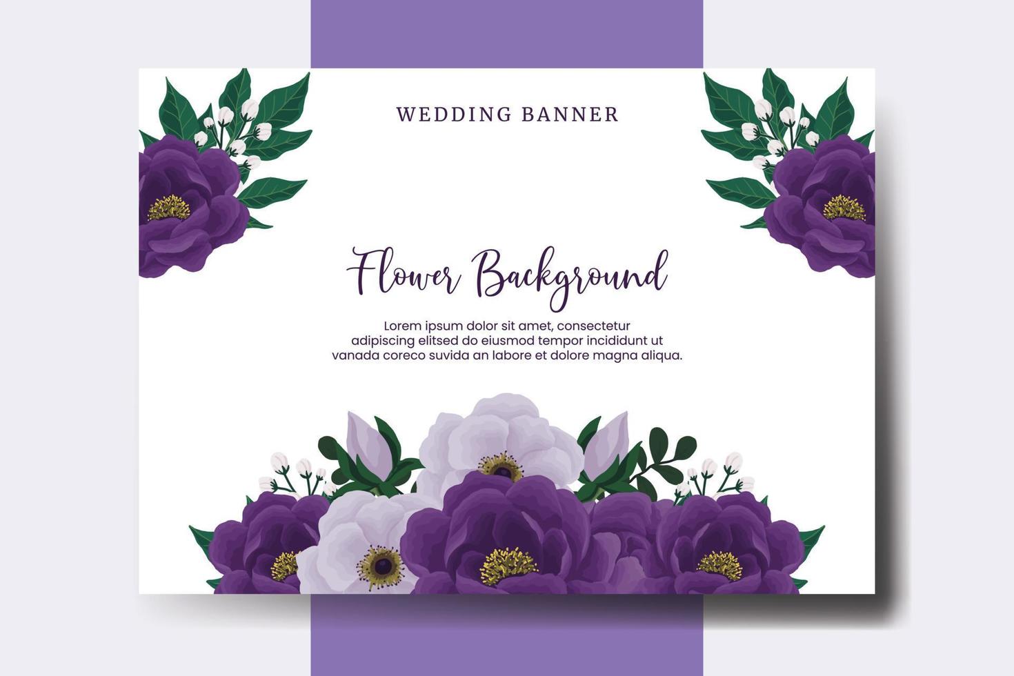 Hochzeit Banner Blume Hintergrund, digitale Aquarell handgezeichnete lila Pfingstrose Blumen-Design-Vorlage vektor