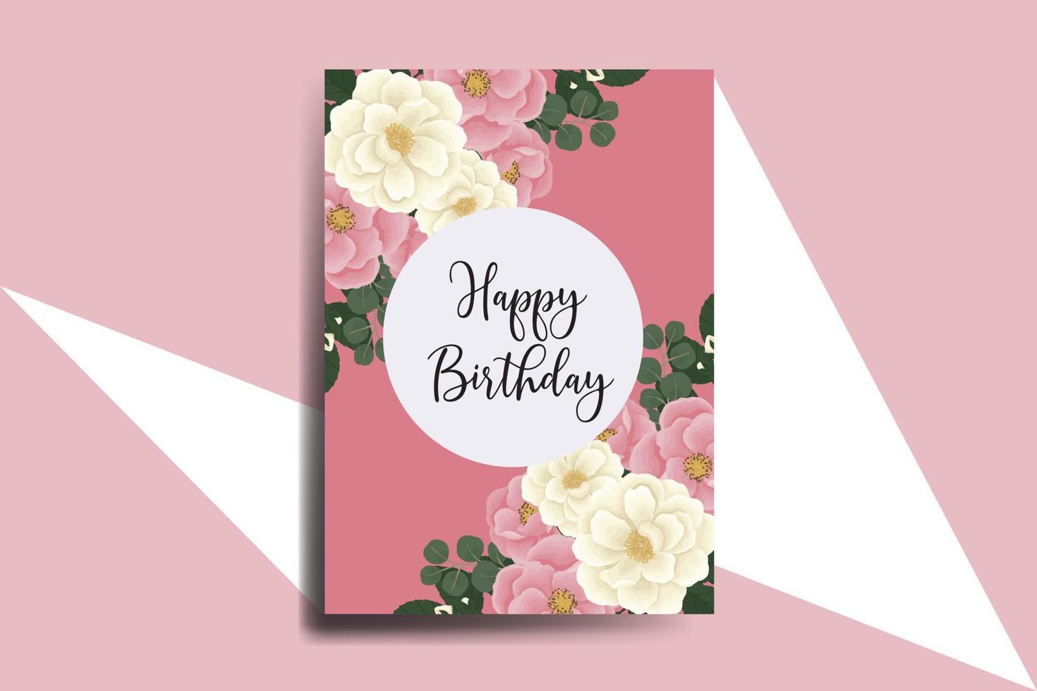 Grußkarte Geburtstagskarte digitales Aquarell handgezeichnete rosa Mini-Rosen-Blumen-Design-Vorlage vektor