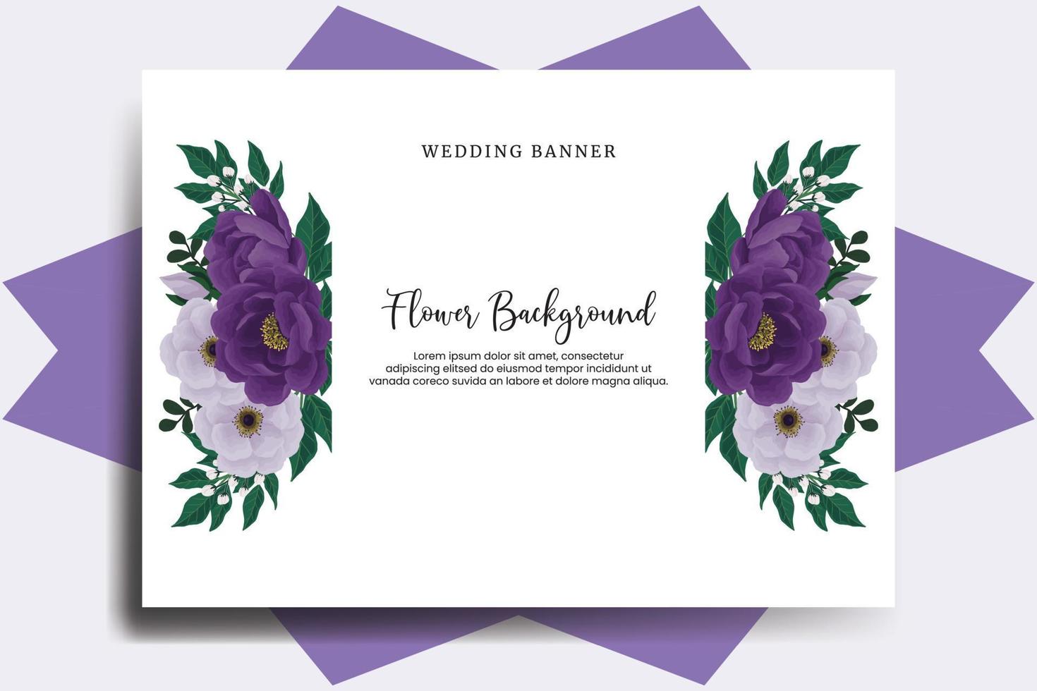 bröllop banner blomma bakgrund, digital akvarell handritad lila pion blomma designmall vektor