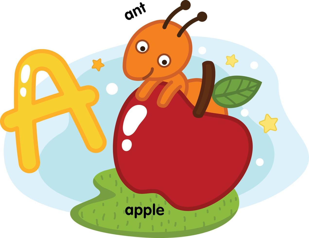 Alphabet isolierter Buchstabe a-ant-apple illustration, vector