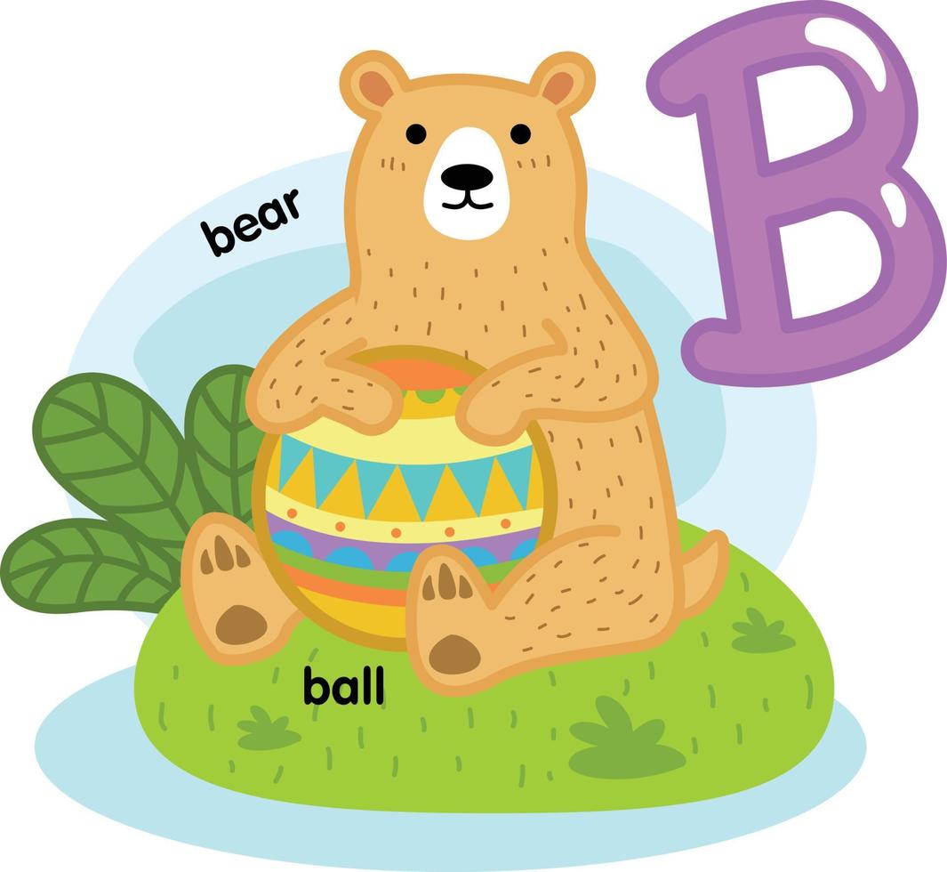 Alphabet isolierter Buchstabe b-Bär-Ball-Illustration, Vektor