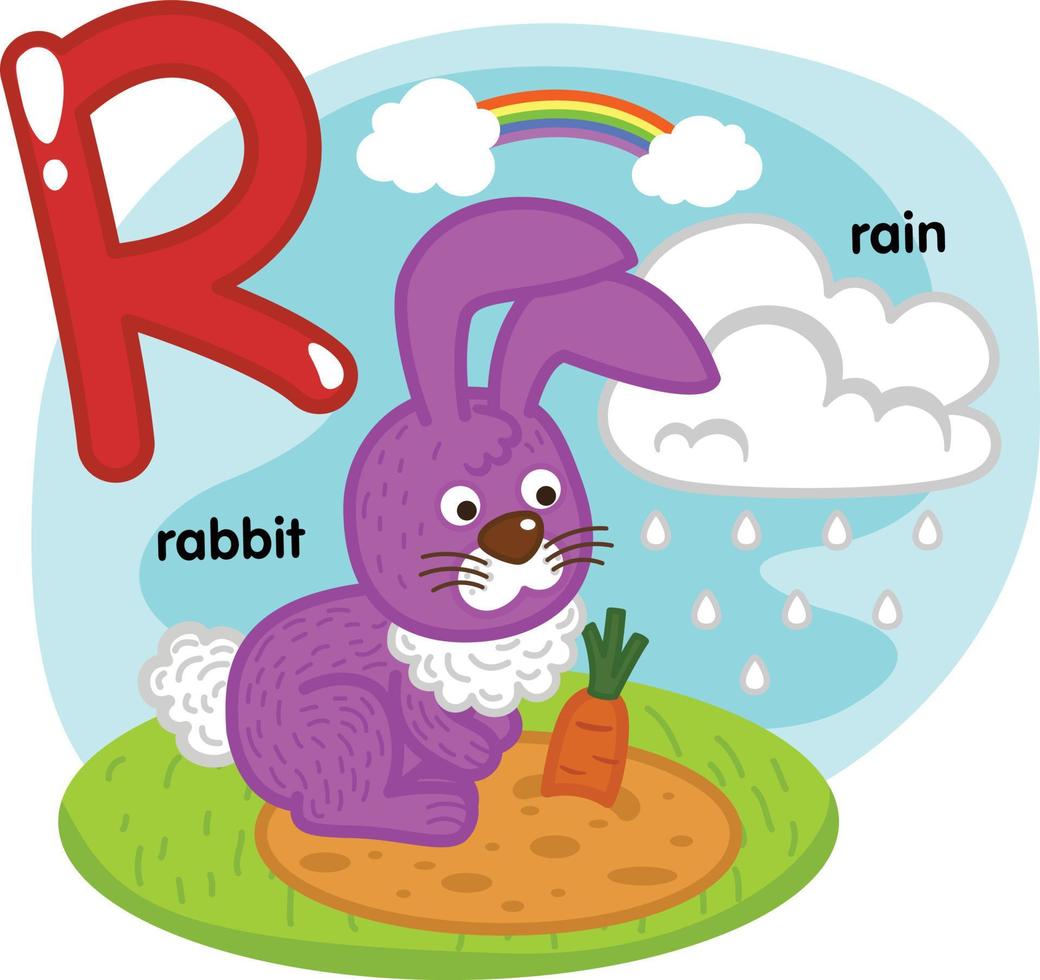 alfabetet isolerade bokstaven r-kanin-regn illustration, vektor
