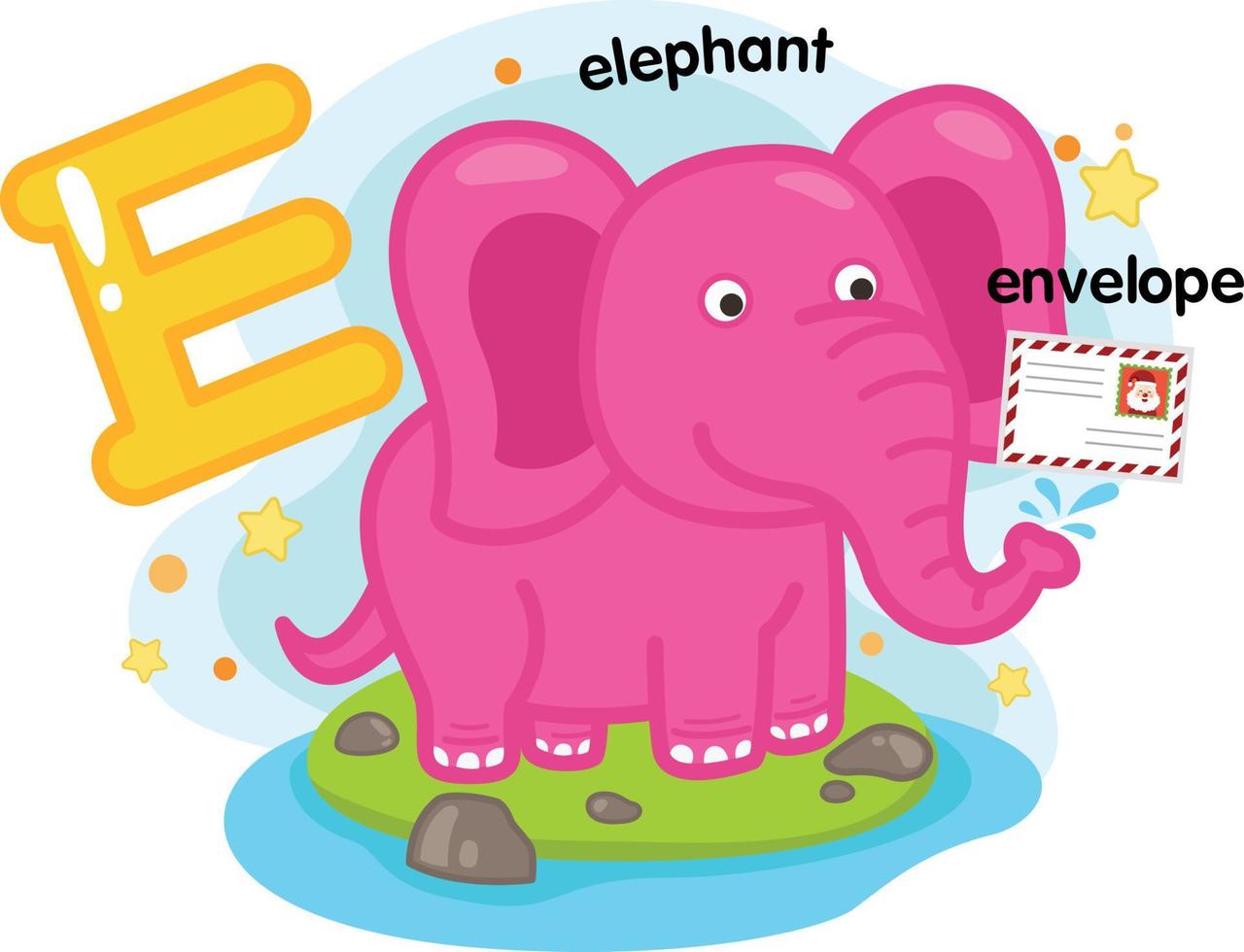 Alphabet isolierter Buchstabe e-Elefant-Umschlag Illustration, Vektor