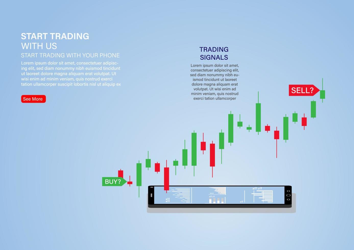 Candlestick-Chart für Aktienverkauf und -kauf mit Mobiltelefonen, Marktinvestitionshandel, Vektorillustration vektor