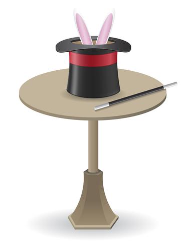 Zauberstab und Zylinderhut auf dem Tisch vector Illustration
