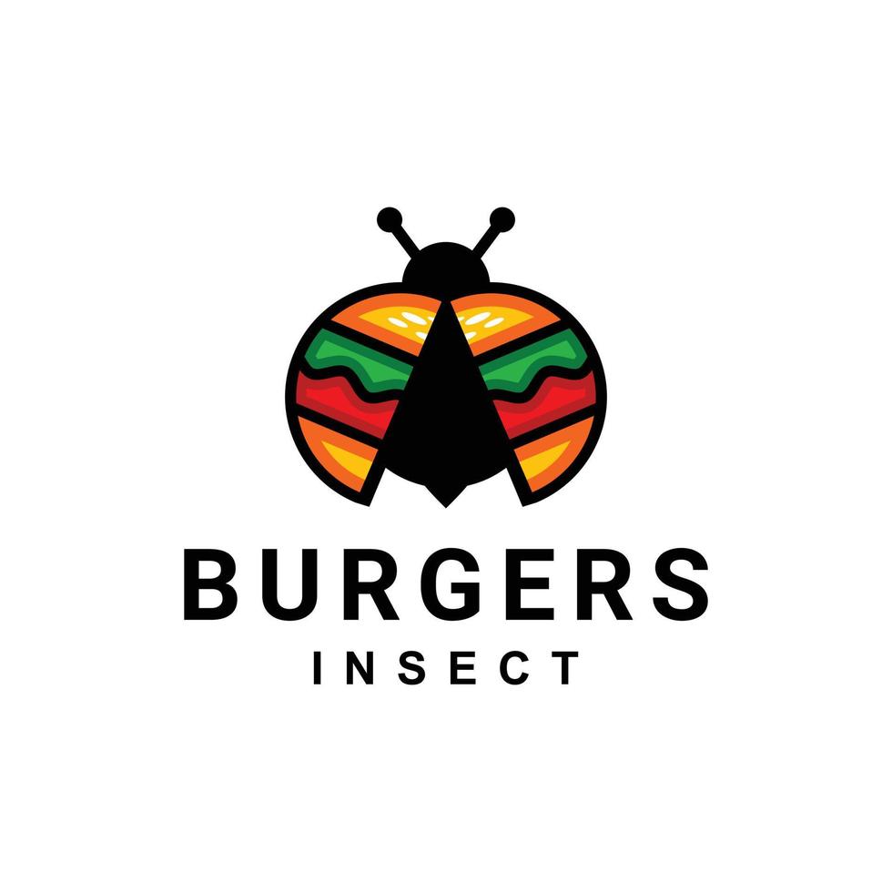 Fehlerkombination mit Burger im Hintergrund weiß, Schablonenvektorlogodesign vektor